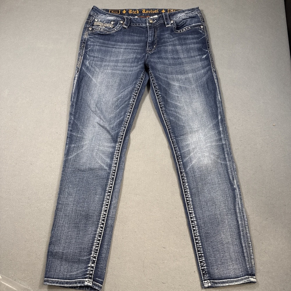 Rock Revival Kerra Easy Skinny Stretch Jean WOMEN 32x29 WHISKERING THICK STITCH - Picture 9 of 9